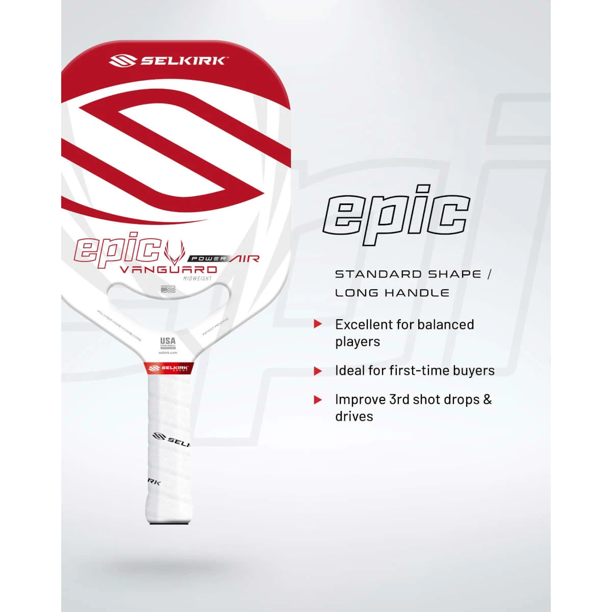 Selkirk VANGUARD Power Air Epic Middleweight Carbon Fiber Pickleball Paddle 15 Selkirk VANGUARD Power Air Epic Middleweight Carbon Fiber Pickleball Paddle - Image 13